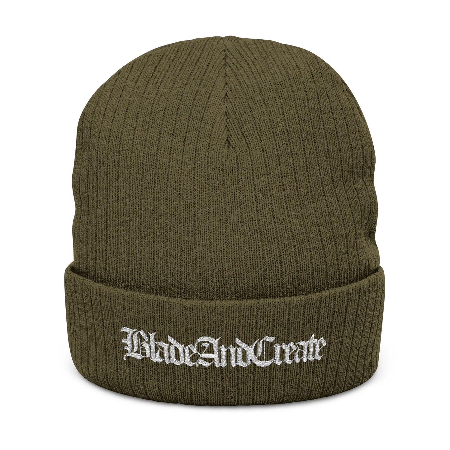 Old English Ribbed Beanie (Embroidered)