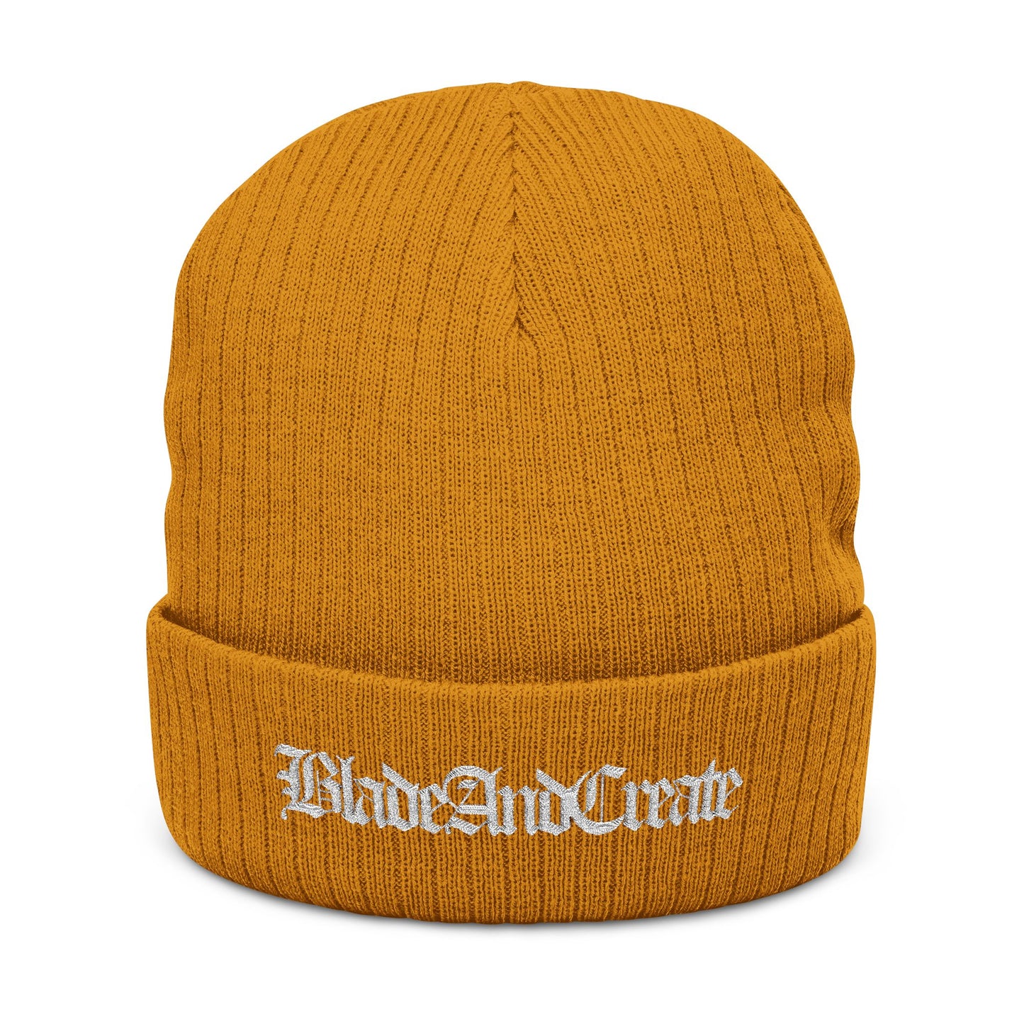 Old English Ribbed Beanie (Embroidered)