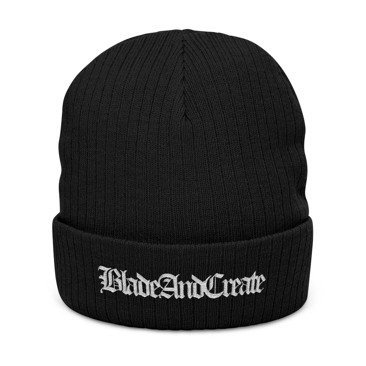 Old English Ribbed Beanie (Embroidered)